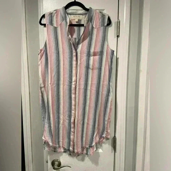 Anthropologie Cloth & Stone Ripped Hem Sleeveless Striped Shirt Dress Size M - Picture 1 of 11